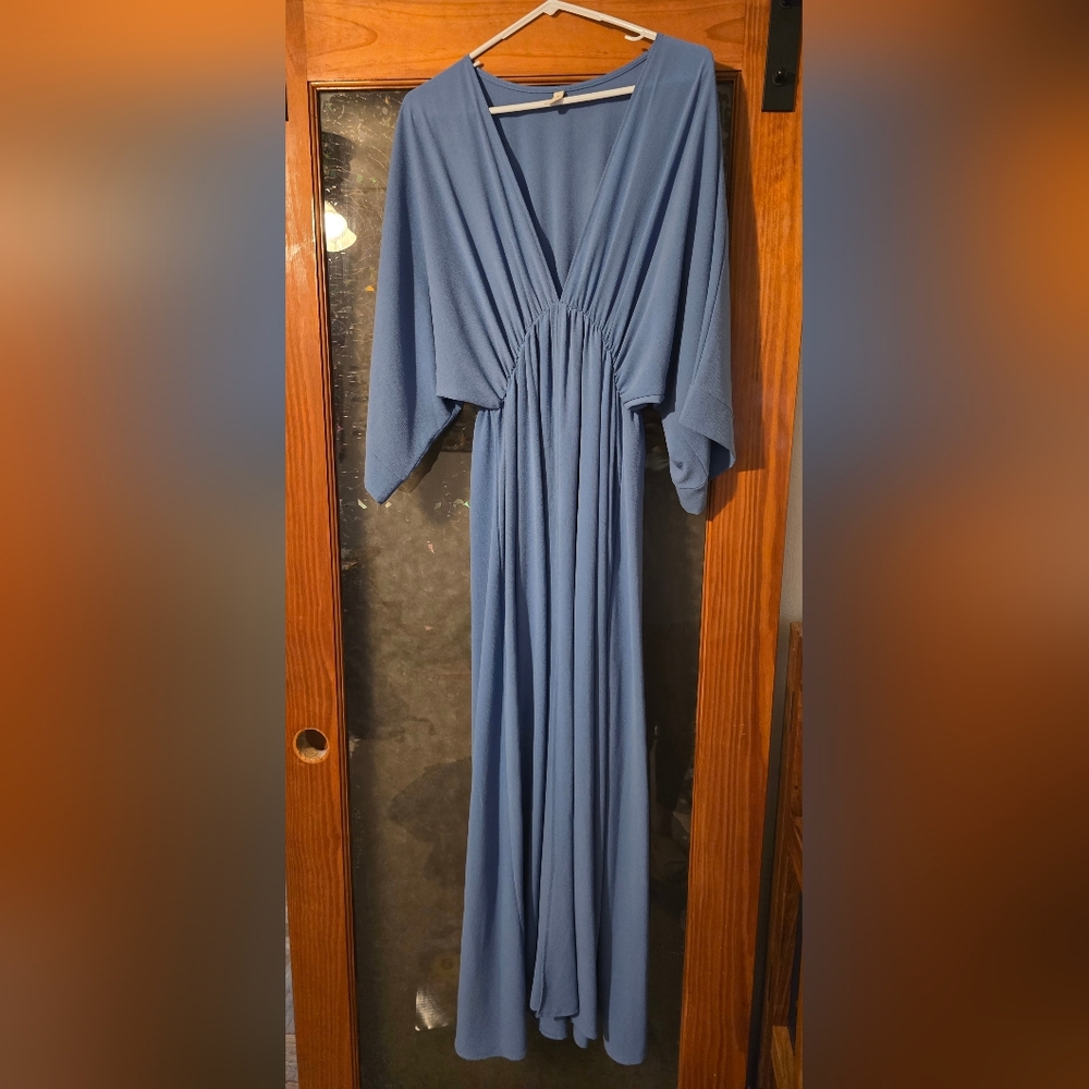 Tyche Dusty Blue Maxi Dress with V-Neck